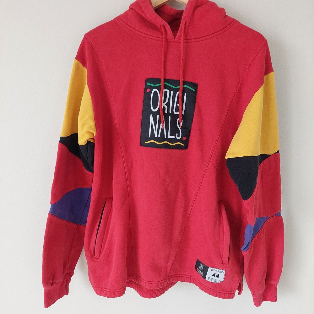 Mr. Throwback Originals Hoodie Retro Style, Size 44, Red w Yellow Black Purple